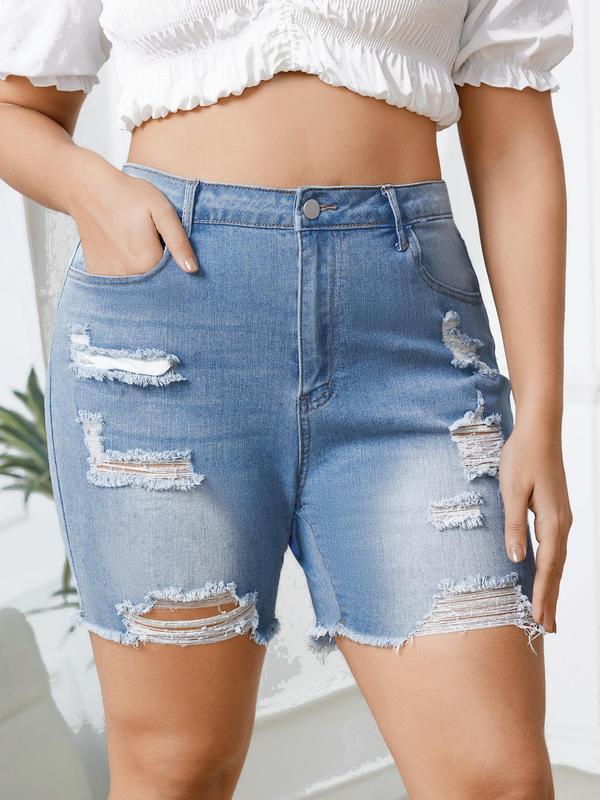 【Plus Size】Button Denim Shorts, Casual Fashion Short Jeans for Daily Wear, Women's Bottoms for All Seasons 4