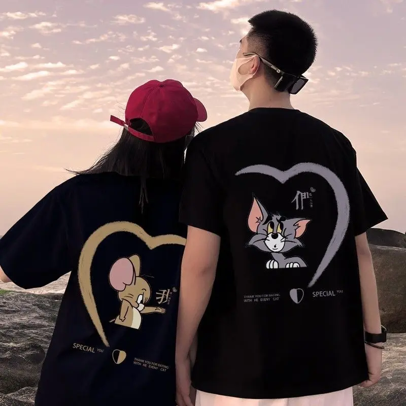 Couple Matching T-shirt Tom and Jerry Print T-shirt Couple New Trendy Streetwear High Premium Cotton T Shirt Gift for Boy Friend/Girl Friend Womenswear Clothing Collar Short