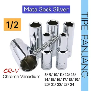 Mata Kunci Shock Impact Silver Socket 1/2 Deep Wall Panjang, Sok, Sock,  8 9 10 11 12 13 14 15 16 17 18 19 20 21 22 23 24 Chrome Vanadium.