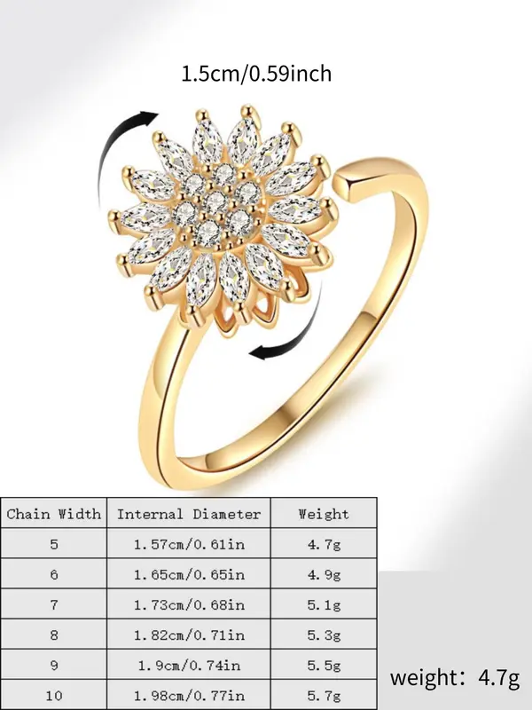 Sunflower Design Ring, Adjustable Anxiety Relief Rotating Ring, Fashion Jewelry for Party, Daily Clothing Decor, Trendy All-match & Exquisite Jewelry for Birthday Gift 1