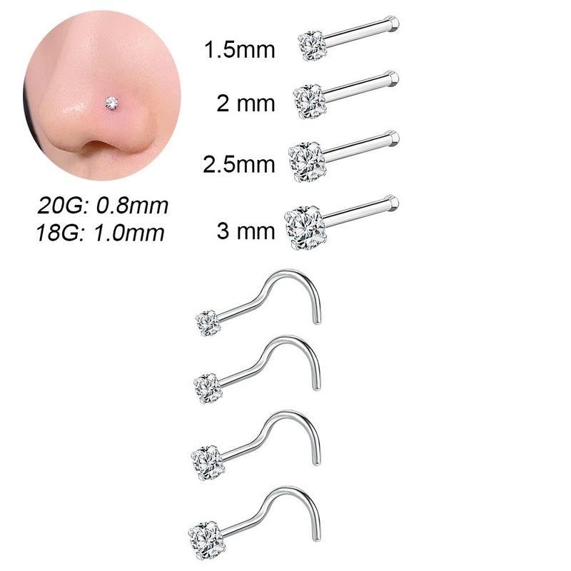 Khuyên cánh mũi nostril titan đính đá 1.5, 2, 2.5, 3mm ,thân L, Cong, Thẳng 3