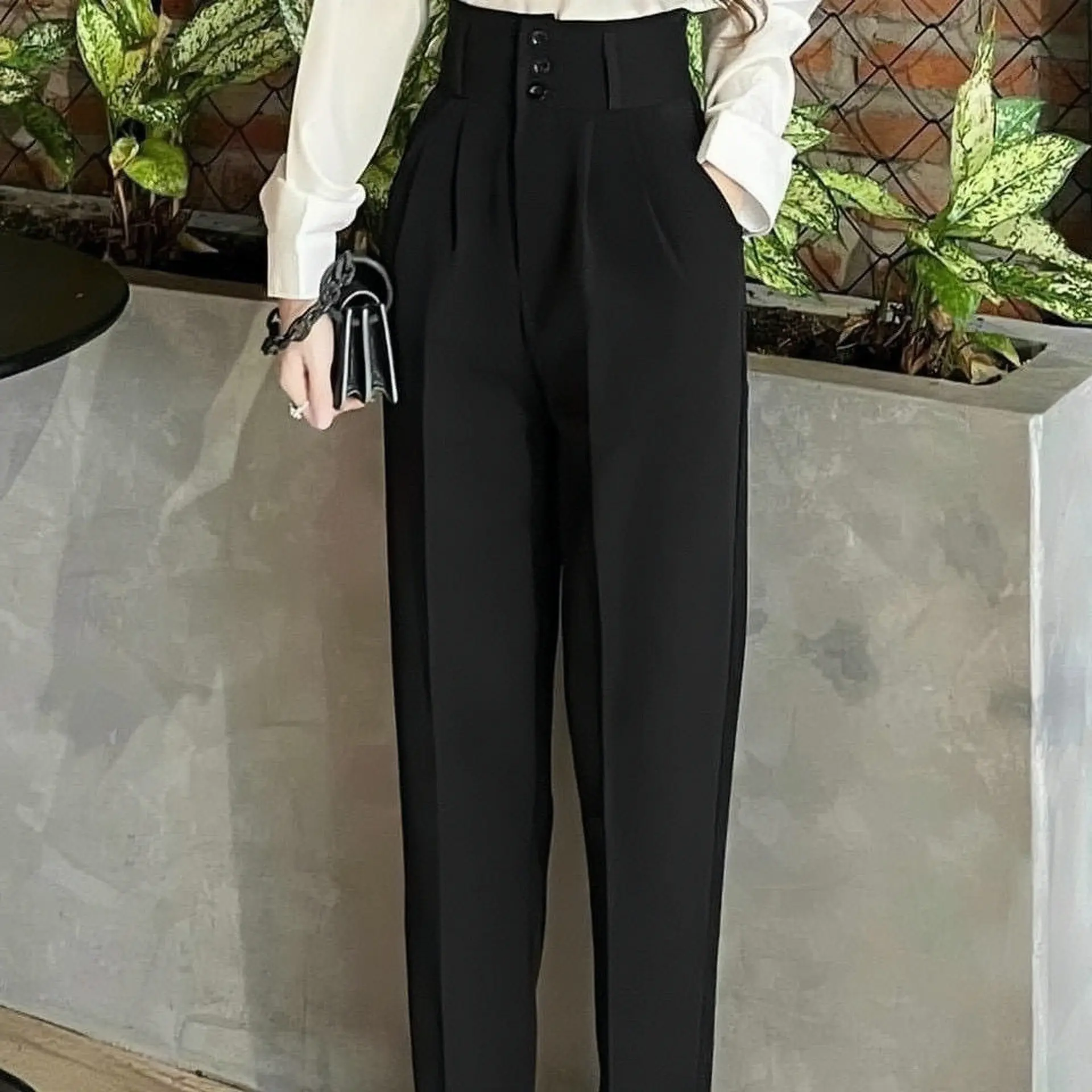 Quần baggy cạp cao công sở  bản cạp to 3 khuy1013