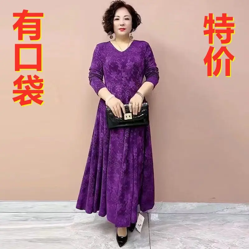 Váy xòe Trung Niên Mới, Mùa Xuân, Mùa Thu Và Mùa Đông, Váy Dài Ôm Sát Chữ A, Co Giãn, Ngoại Cỡ, Dành Cho Mẹ Nữ Women