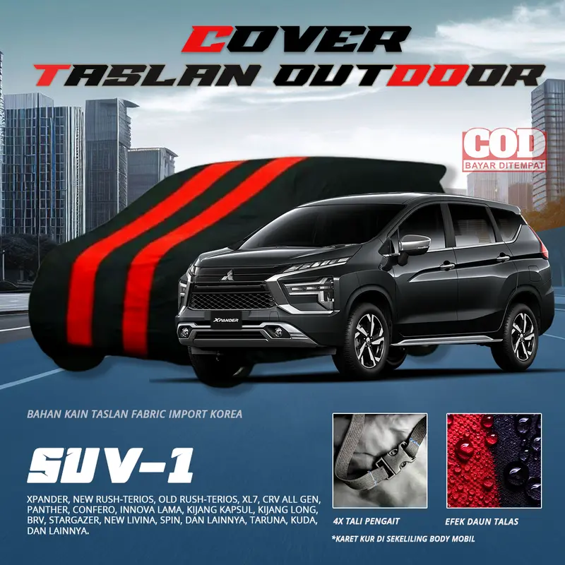 Cover Mobil Kain Taslan All-in-One: Karet Kur Tali Pengait Tahan Panas UV, Debu, dan Waterproof Outdoor untuk XPANDER, XL7, NEW TERIOS RUSH, RUSH TERIOS LAMA, CRV, PANTHER, CONFERO, INNOVA LAMA, KIJANG KAPSUL, KIJANG LONG, BRV, STARGAZER Car Kendaraan 0
