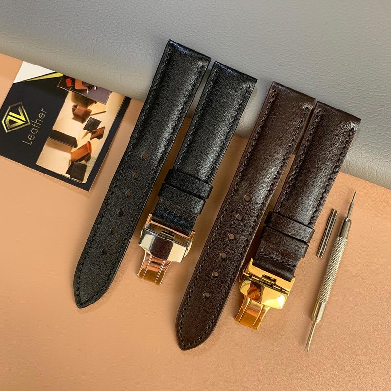Dây Đồng Hồ Nam Da Bò Cao Cấp Dây Da Thật 100% Màu Đen Nâu Sậm Nâu Đỏ Vàng Bò Bộ Sản Phẩm Gồm: Chốt Khóa Tool tháo lắp