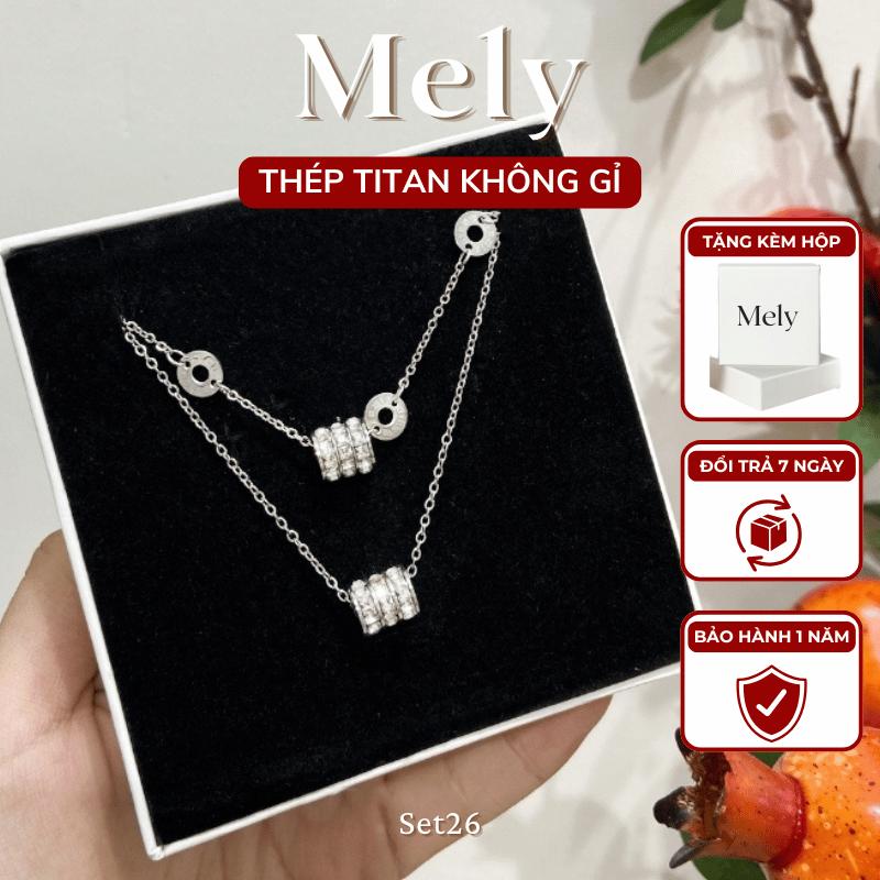 KHÔNG ĐEN GỈ Bộ dây chuyền Vòng tay Nữ thép Titan mạ vàng hình trụ đính đá cao cấp phụ kiện thời trang Châu Âu - Mely TT69 Women