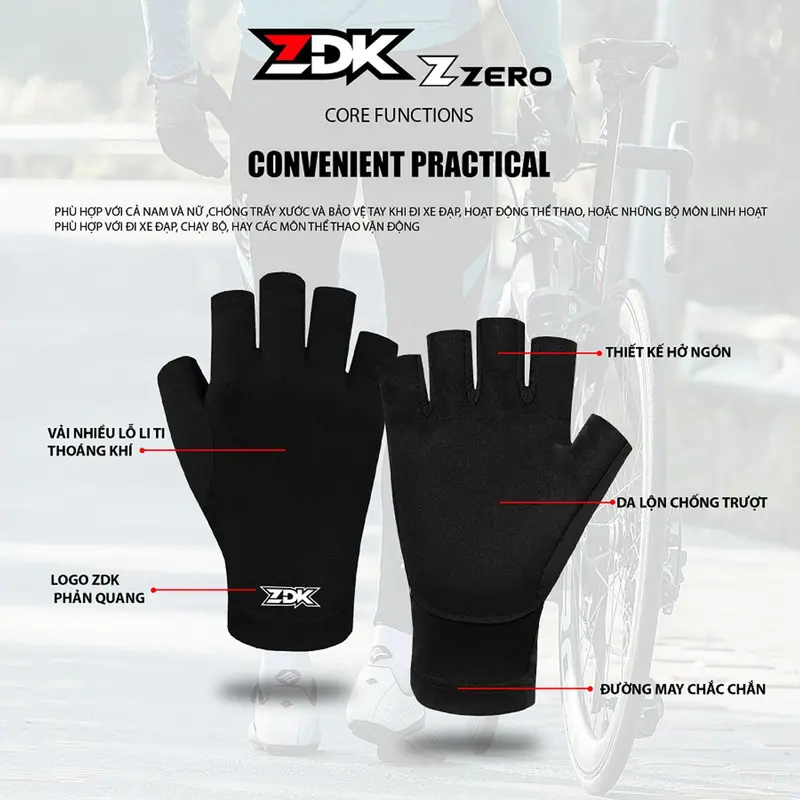 Găng Tay Xe Đạp Nửa Ngón ZDK Z Zero Thoáng Khí, Chống Trơn Trượt |Voisport1  Bao Tay 3