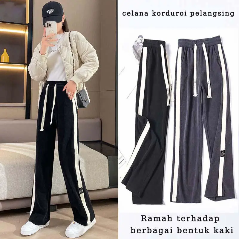coklat Corduroy pants celana corduroy wanita straight pants hitam loose pants korean style wanita wide leg pants celana joger wanita celana kain loose pants highwaist oversize celana highwaist wanita COD 0
