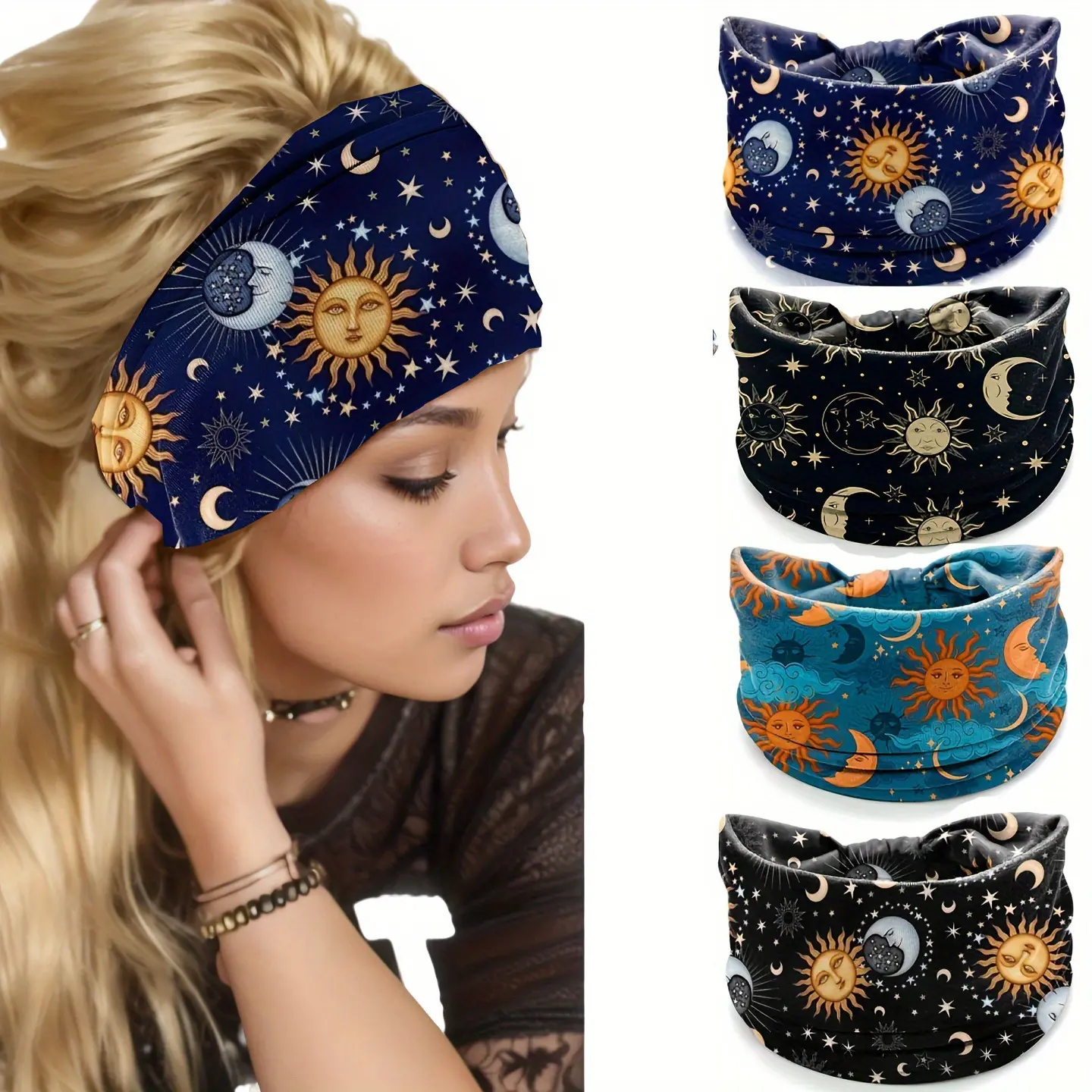 Boho Women Floral Print Outdoor Headband Sports Elastic Wide Running Adjustable Headbands Yoga Sweat Absorption Head Band Bandeau Sport Hair Band Hair Accessories