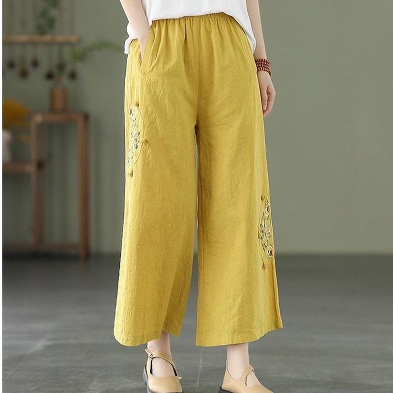 Quần Ống Suông Chất Đũi Thêu Họa Tiết Thanh Lịch Nữ Women 5