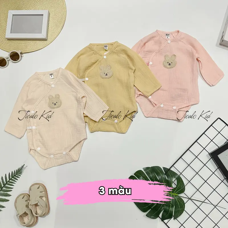 Body Chip Liền Thân Cho Bé Sơ Sinh - Chất Liệu Vải Xô - Cúc Bấm Tiện Lợi 2