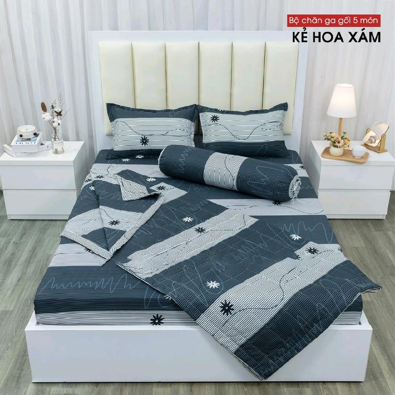 BỘ 5 MÓN CHĂN/ MỀN, GA CHUN VÀ VỎ GỐI - CHẤT LIỆU COTTON POLY - MẪU KẺ / SỌC