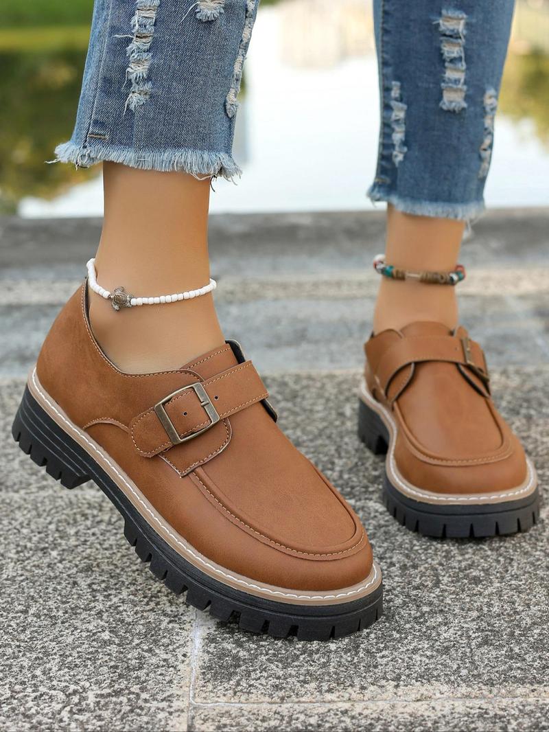 Product Introduction of Women's Fashionable Solid Color Buckle Decor Loafers, Casual Comfortable Shoes for Daily Wear, Female All-match Round Toe Slip on Shoes for Daily Wear, Girl 1