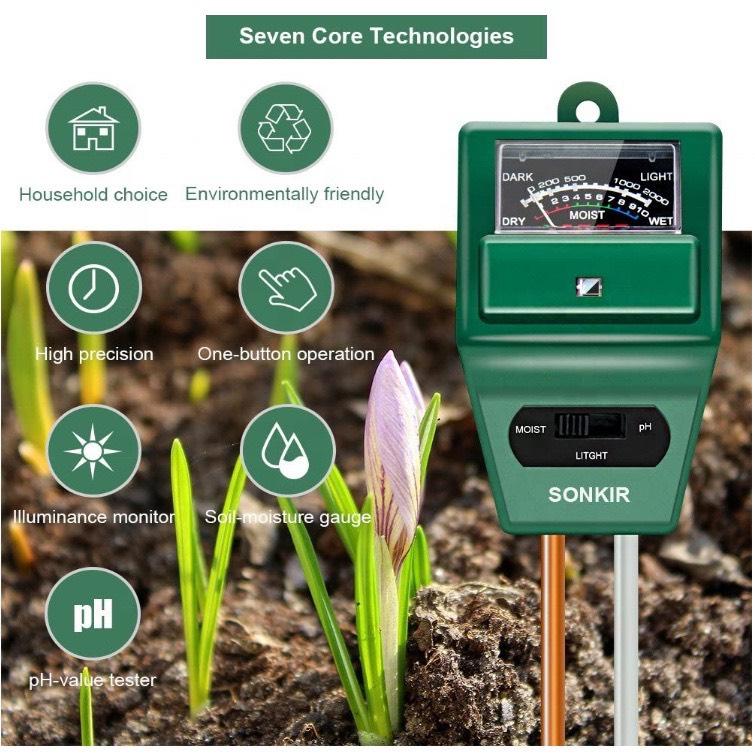 Máy đo độ PH đo ánh sáng độ ẩm của đất 3in1