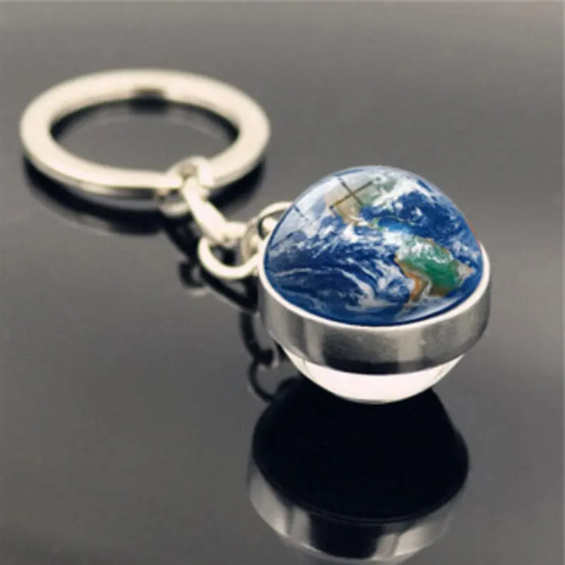 Solar System Galaxy Nebula Double-Sided Glass Ball Keychain Moon Earth Mars Pendant Key Chain Jewelry