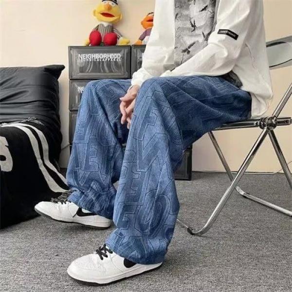 Quần Thường Ngày Thiết Kế Đẹp Cho Nam, In Toàn Bộ, Chữ Draping, Quần Ống Rộng Thẳng, Dáng Rộng, Thích Hợp Cho Mùa Xuân Và Mùa Thu, Quần quét đất Nhà Dễ Phối Đồ Menswear Pants 2