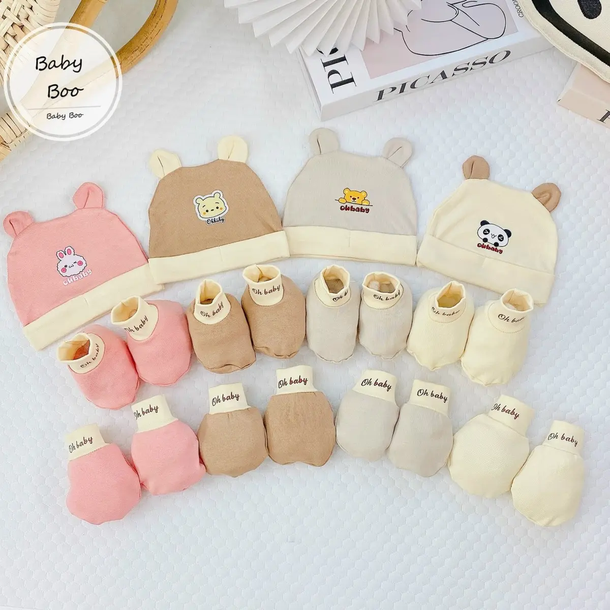 Bộ Sét Bao Chân Bao Tay Và Mũ Hãng Boo Cho Bé - 0-3 tháng, Chất Vải Thông Thoáng - Xô Muslin Sandal Bikini Cao Su