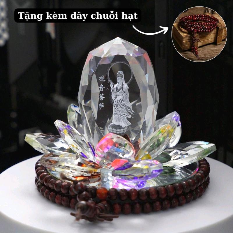 [Tặng kèm dây chuỗi hạt] Tượng Quan Âm pha lê, tượng pha lê trang trí kèm nước hoa, đế chống trượt để taplo ô tô, xe hơi