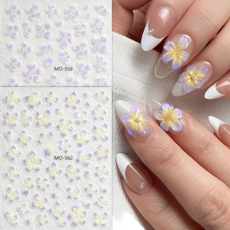 Hình Dán Móng Nghệ Thuật Dập Nổi SINH RA ĐẸP Màu Hồng Thạch Tím Xanh Lá Cây Và Hoa Nhựa Lilys Thanh Trượt Dính Decal Can Móng Tay Cho Đầu Làm Móng Phụ Kiện 61844