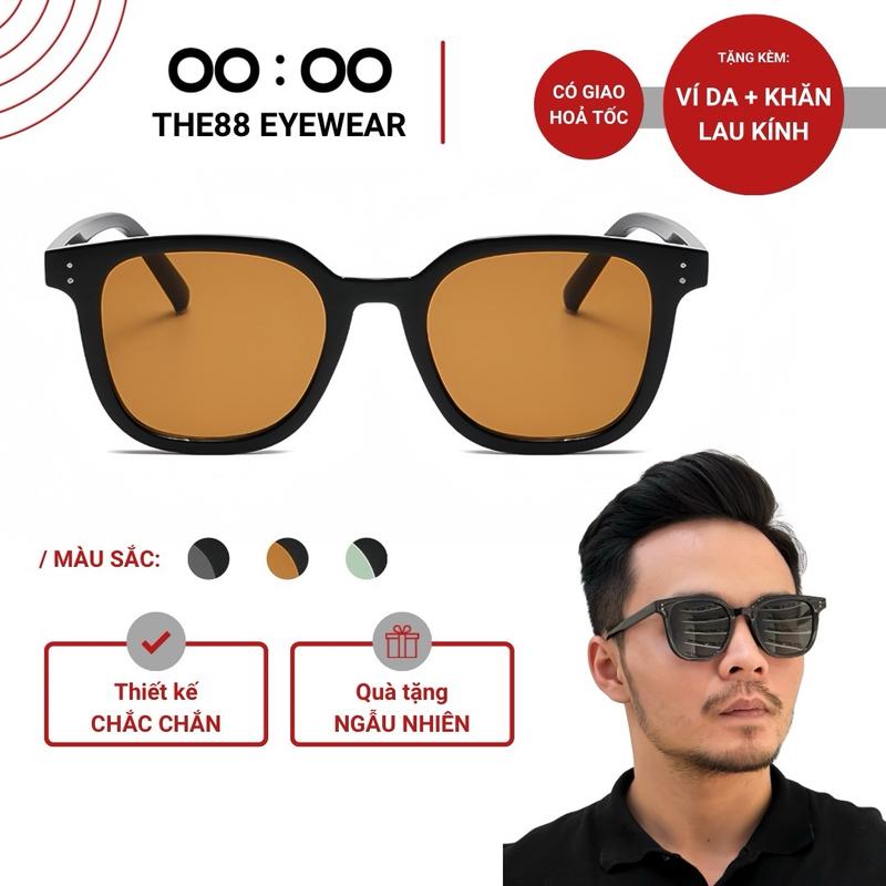 Kính mát thời trang nam nữ THE88 dáng vuông thiết kế bo tròn hai chấm dáng to phong cách tối giản cao cấp chống tia UV KM60