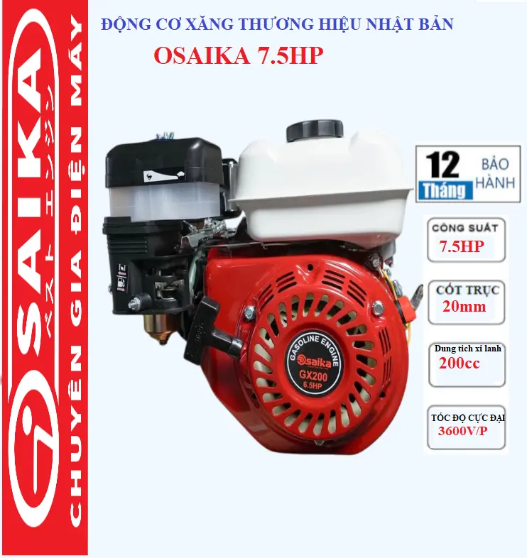 Động cơ xăng thương hiệu Japan OSAIKA 7.5hp hoạt động mạnh mẽ sử dụng đa năng - Đầu nổ chạy xăng 0