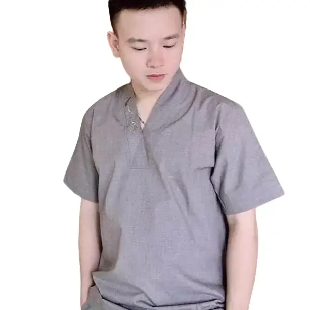 ĐỒ LAM ĐI CHÙA - MẪU NAM THIỀN THÊU Cổ- DÀNH CHO NAM Menswear Áo Cổ Tròn Sơ Mi 0