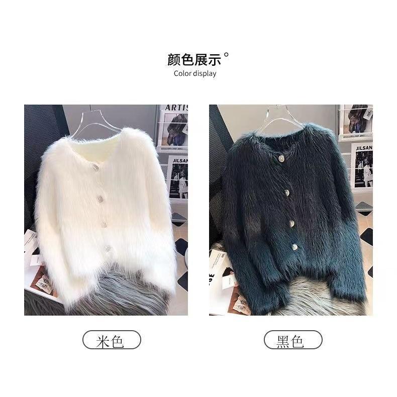 Áo Cardigan Dệt Kim, Lông Chồn Trắng, Dành Cho Nữ, Ngắn Và Dáng Rộng Vừa Vặn, Áo Khoác Len Cao Cấp Lưng Cao Top Women 6