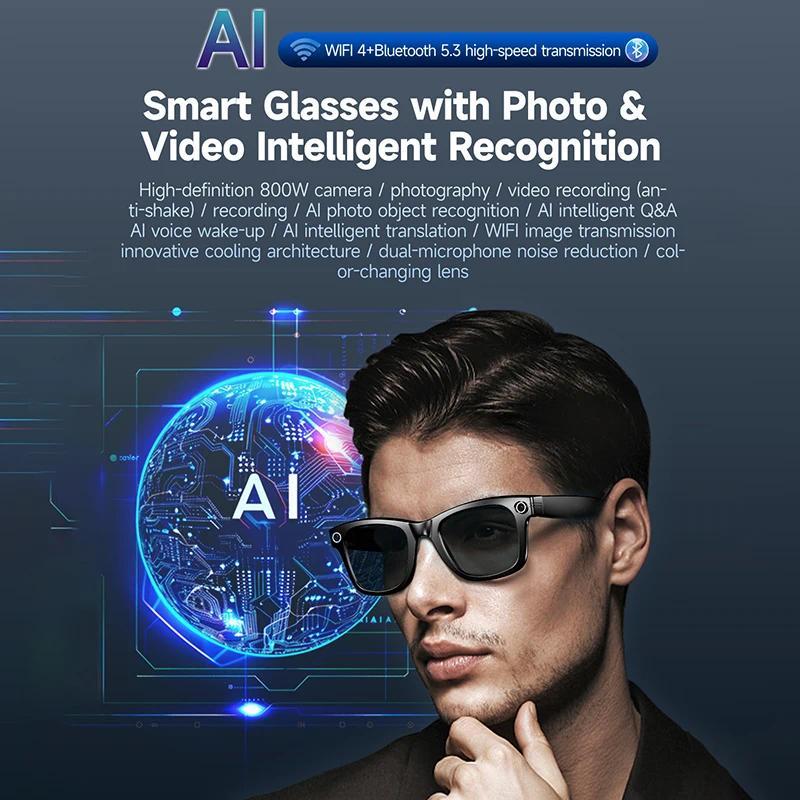 AI Photo Recognition Answer Translation Glasses HD-Definition 800W Camera Music Dual-Mic Call Color-Changing Lens Smart Glasses - Image 2