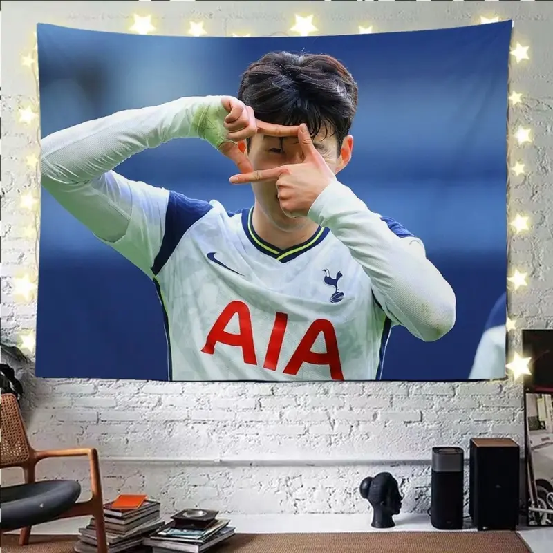 Vải nền Sun Xingmin, Premier League Tottenham Bóng đá Ngôi sao Sun Xingmin, Vải treo, Thích hợp cho trang trí ký túc xá và đầu giường, Tấm thảm 5