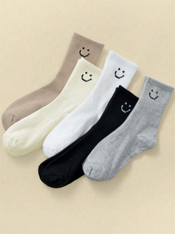 Women's 5 Pairs Cartoon Face Print Crew Socks, Cute Comfy Breathable Socks for Daily Wear, Women's Socks for All Seasons 2
