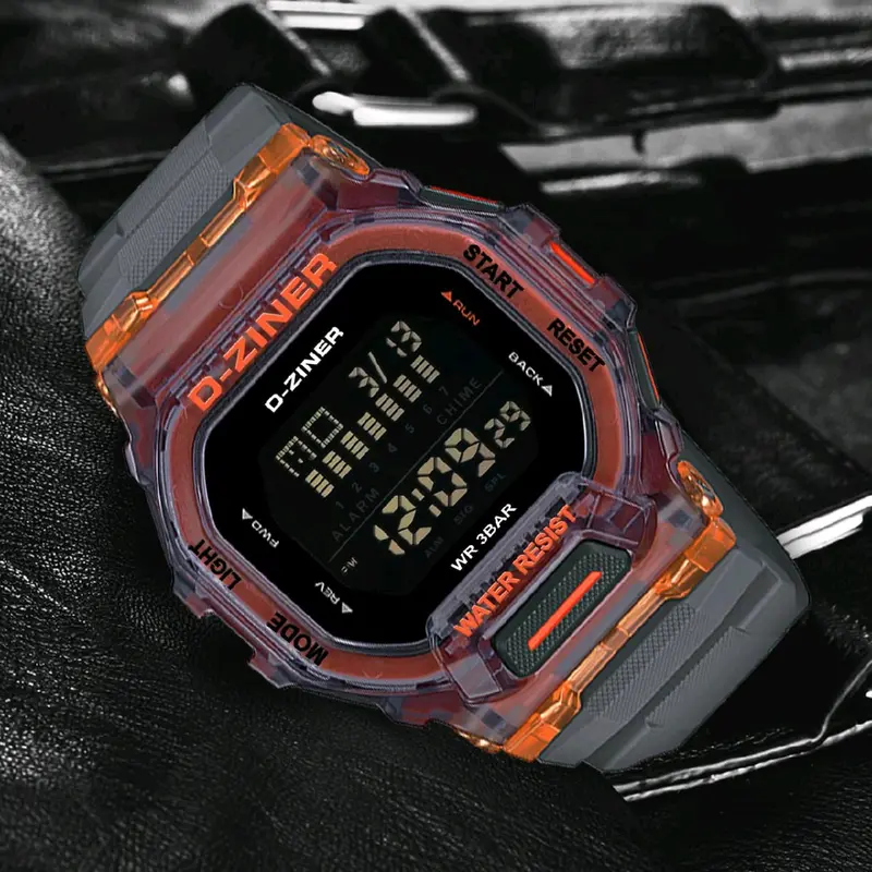 jam tangan pria mewah D-ZINER 8312 Tali Rubber Abu orange Digital original Hijau 0