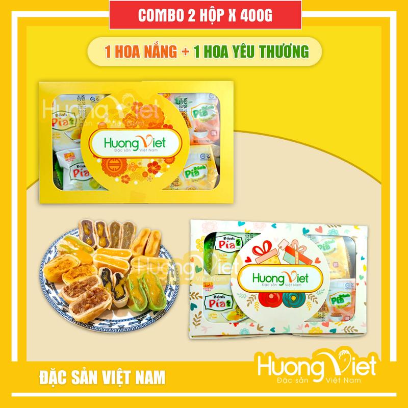 COMBO 2 hộp quà HOA NẮNG + HOA YÊU THƯƠNG 10 bánh 10 vị bánh pía Tân Huê Viên Sóc Trăng bánh pía mini