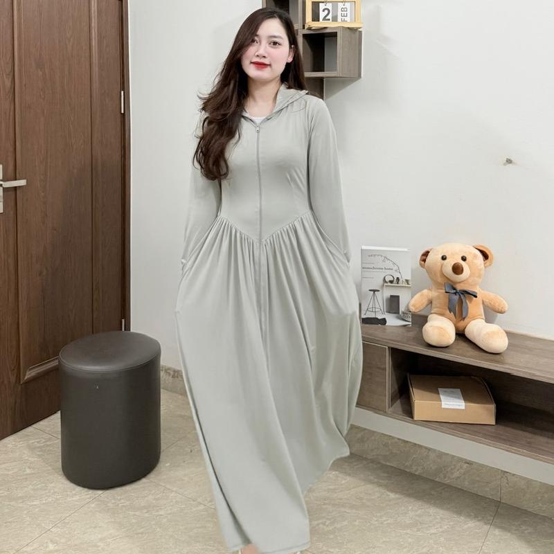 Áo Khoác Chống Nắng Nữ Toàn Thân Nữ Dáng Váy Vải Thun Lạnh Chống Gió Cản Bụi ,Chống Tia Cực Tím UPF 50+