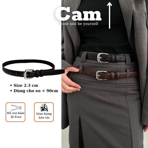 Thắt lưng nam nữ da bản nhỏ 2.3cm mặt khuyết oval màu bạc có lỗ bấm dây nịt ulzzang đai váy basic Camcamvintage1