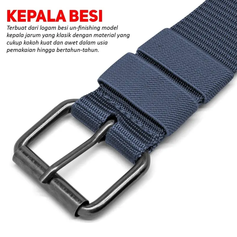Sabuk Ikat Pinggang Hitam Model Jarum Besi Nylon Canvas Tactikal Dewasa 5