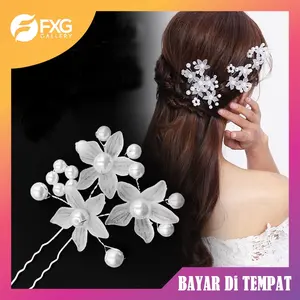 FXG - Tusuk Konde Cantik Mahkota Rambut Bunga Mutiara Style Gaya FAshion Wanita Korea MHT06
