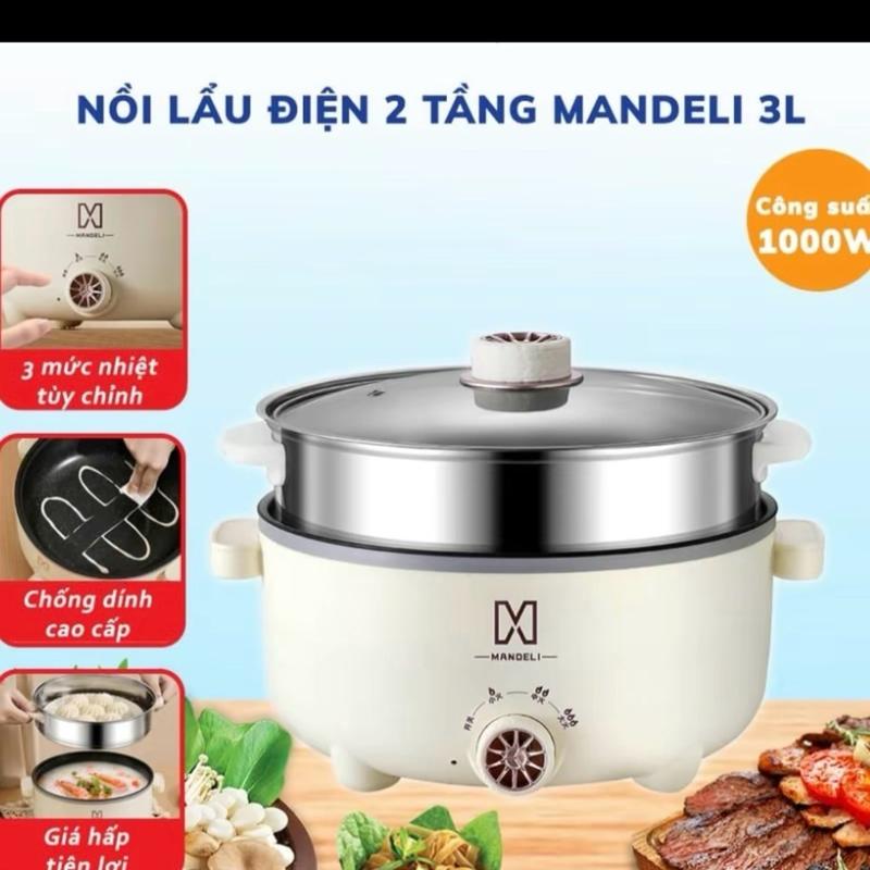 Nồi Lẩu Điện Mini Mandeli 28Cm, Nồi Điện Đa Năng Kèm Xửng Hấp Inox Dung Tch 4L, Độ Chống Dính Cao Giúp Chiên Xào Nấu Cơm Nấu Ăn bảo hành của nhà sản xuất đen nồi  tự 5 nồi  lẩu