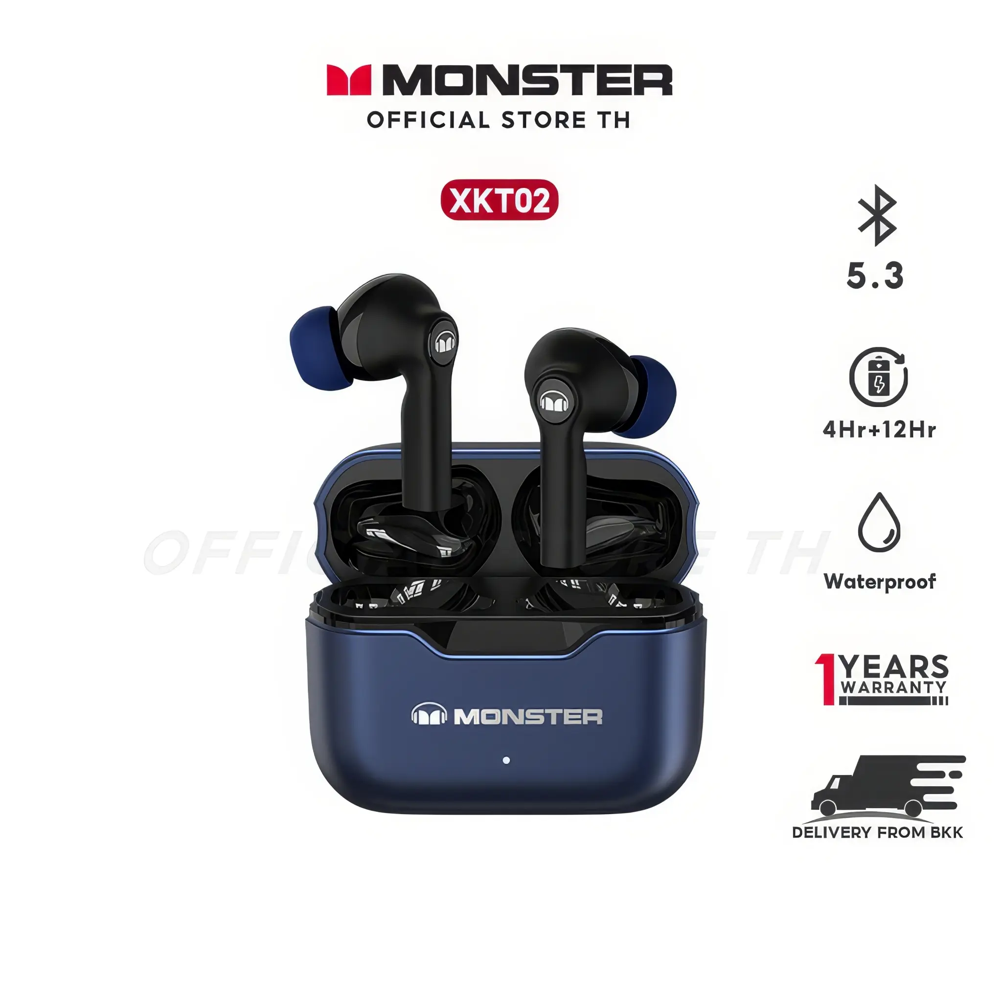 Monster XKT02 cancelation noice หูฟังบลูทูธ หูฟังไร้สาย pure music, shocking sound quality เหมาะสำหรับฟังเพลง เสียงดีเบสหนัก wireless earphones,  หูฟัง monster กันน้ำ