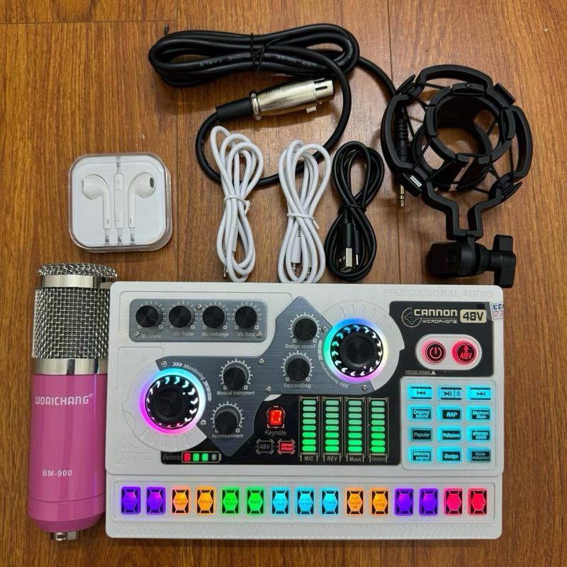  Chọn Bộ Mic Hát Thu Âm Livestream  Hat giao lưu bạn bè  Mic BM900 Và Sound Card X5 kèm đầy đủ dây kết nối ,dây livestream  tai nhét  bảo hành 1 năm 