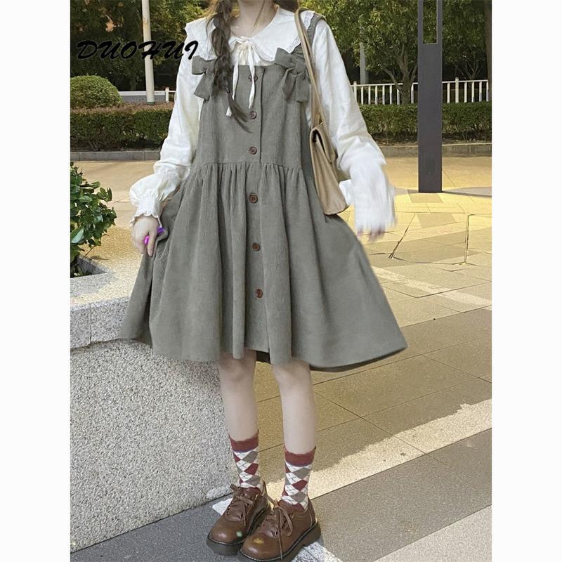 Tie Nơ Một Mảnh Duohui, Phong Cách Preppy Dáng Rộng Vừa Vặn, Dễ Phối Đồ, Dài Trung Bình Cho Nữ, Váy Phù Hợp, Hai Dây 2