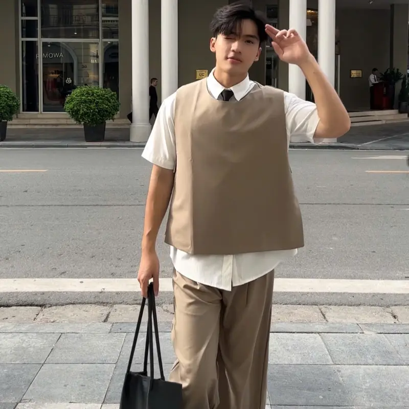 [GIDISTUDIO]_Set áo Gile Hary phối áo sơ mi và quần tây Daily chất liệu kate cotton korea form rộng phong cách Hàn Quốc Nam Nữ Unisex GIDI 6