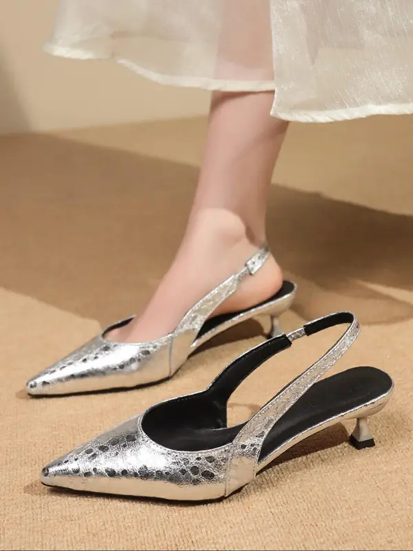 Women's Elegant Metallic Slip on Sandals, Trendy Pointed Toe High Heel Sandals, Fashionable Heeled Sandals for Summer, Walking Shoes 2