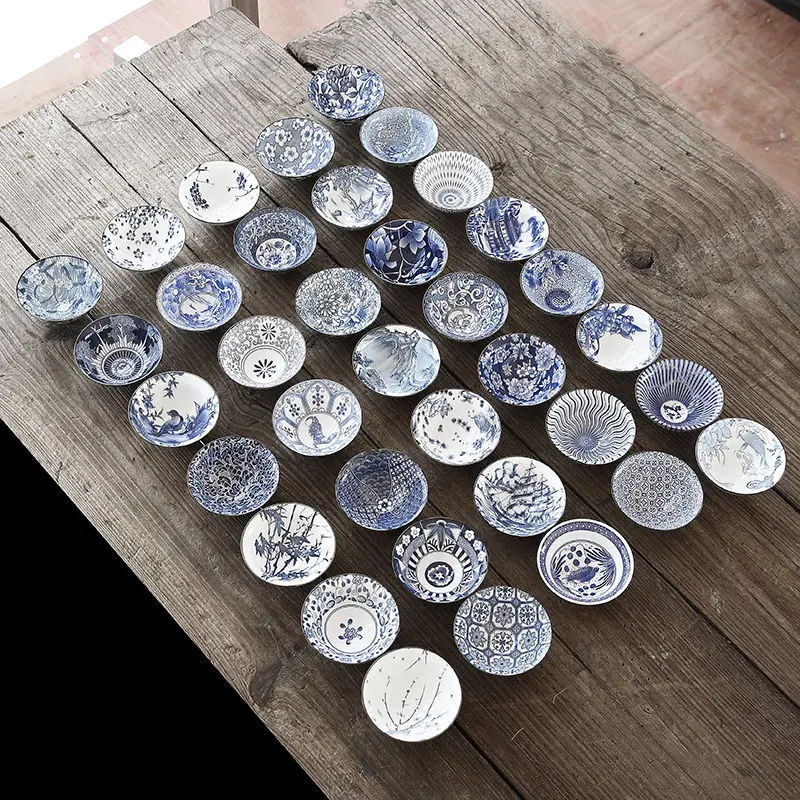 Retro Blue and White Bamboo-Hat Type Cup Underglaze Porcelain Household Kombucha Cup Guest Cup Tea Cup Office Japanese Tea Cup Drinkware Mug Tumblers