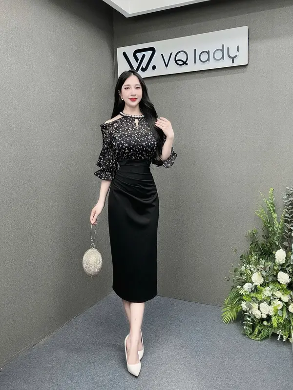 Đầm Váy Thiết Kế VQ Lady D20X Hoạ Tiết   Sang Chảnh Đi Chơi Và Đi Dự Tiệc Dress Women Voan Voi Nhung Sen Hoa Sen đáng yêu 0