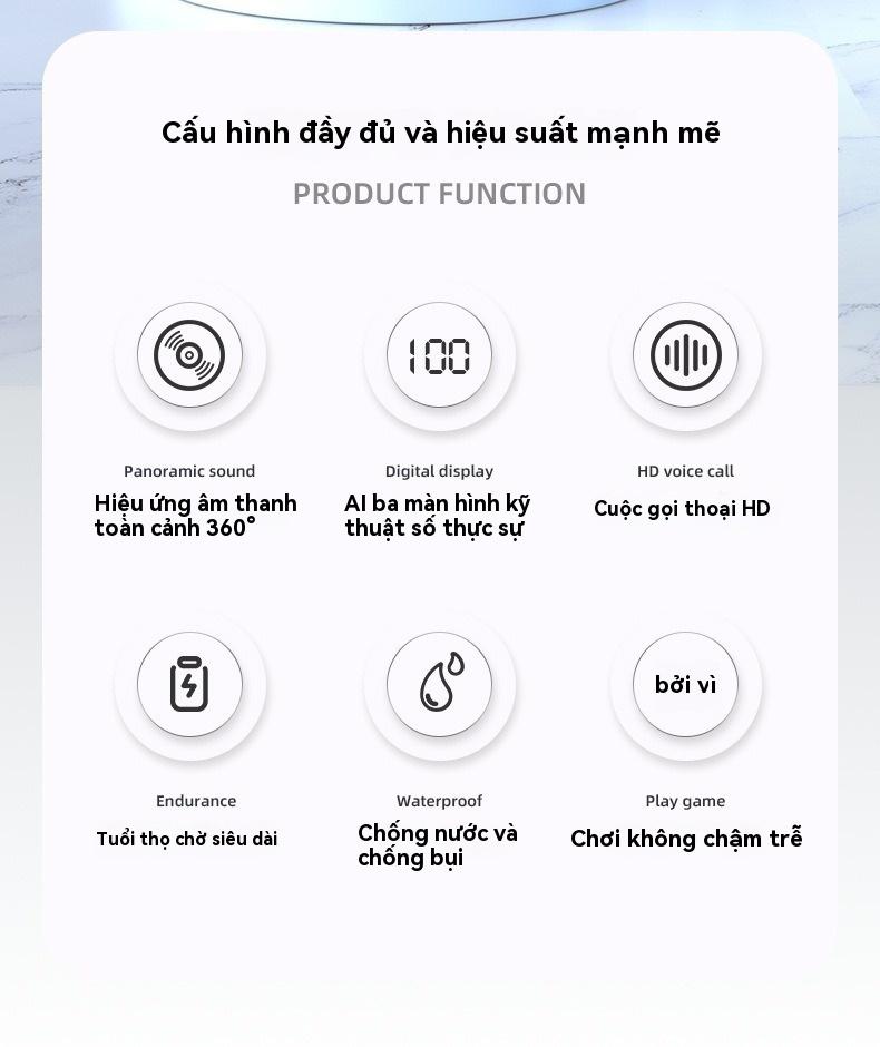 Product Introduction of Tai Nghe Bluetooth Không Dây, Trong Tai, Dung Lượng Lớn, Màn Hình Kỹ Thuật Số Tráng Gương, Thời Lượng Pin Siêu Dài, Giảm Tiếng Ồn Thông Minh, TWS Earphone 1