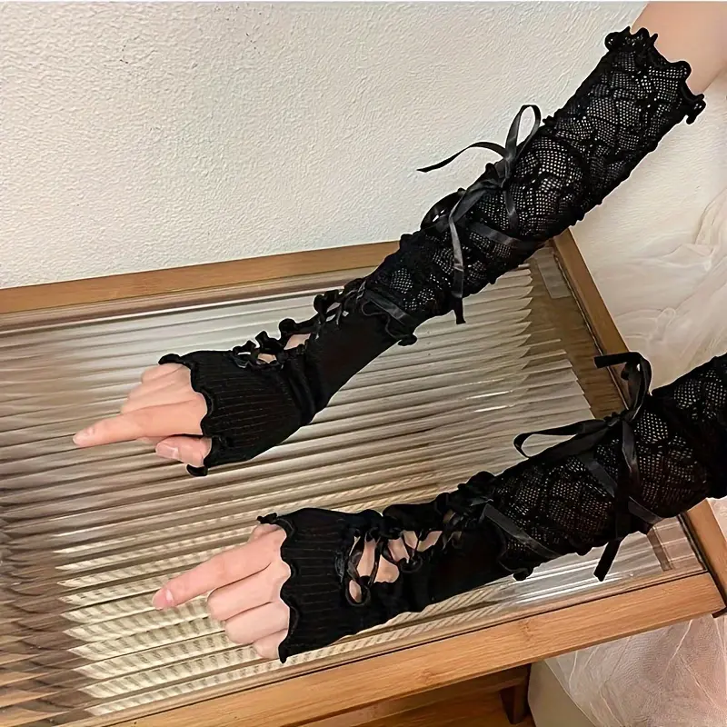 Lace Arm Sleeves For Women - Ultra-, Breathable, And   Sun Protection Wrist Covers With Ribbon Ties - Soft, Solid Color, And Gentle On Skin 5