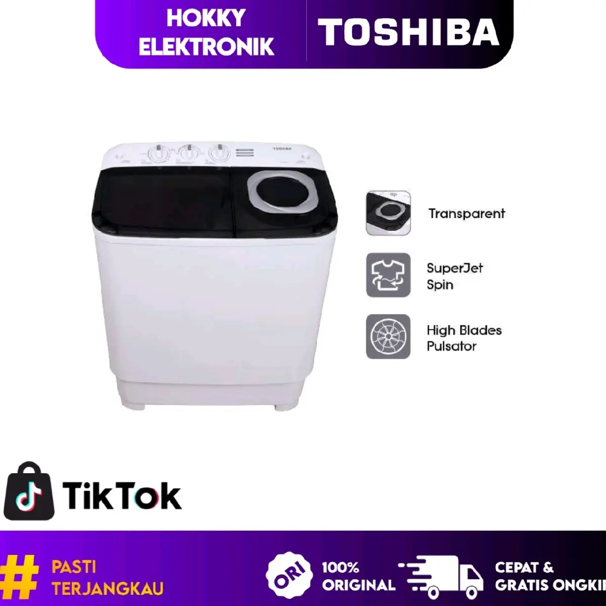 TOSHIBA Mesin cuci 2 Tabung VH-H75MN Mesin Cuci 7KG VH- 75MN