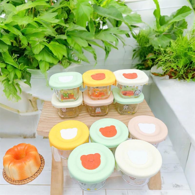 Hũ thủy tinh Lion Baby trữ đông có hoạ tiết hình vuông ,hình tròn