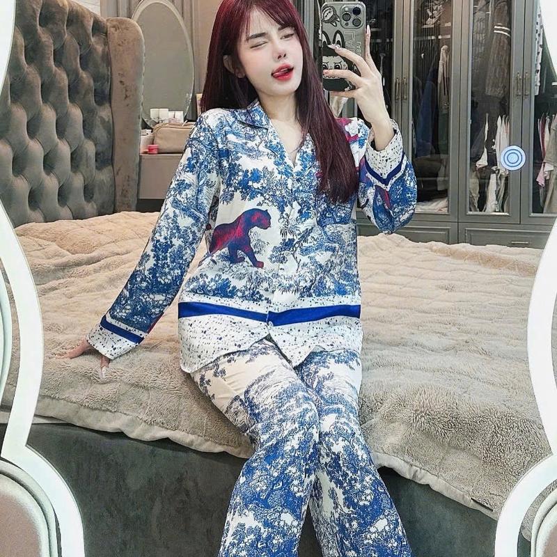 Đồ bộ pijama rừng xanh lụa latin có 2 size 43-60kg và đại 60-75kg quần có túi đồ ngủ babydoll quần dài Nữ