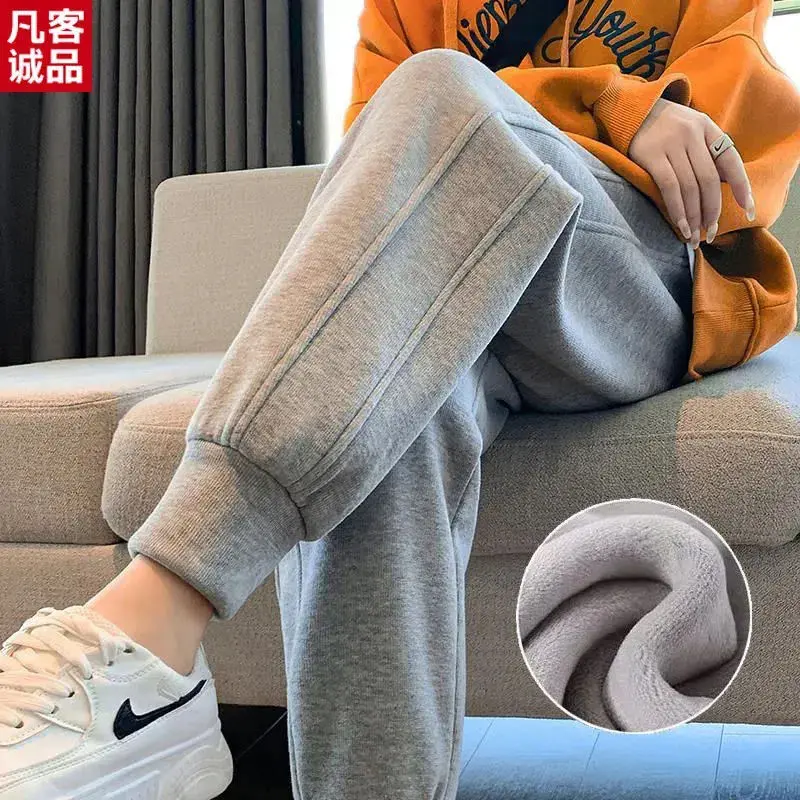 Quần Thể Thao Lót Lông Cừu, Quần Harem Mỏng Cho Nữ, Quần Nỉ Thường Ngày Trang Phục Cặp Đôi Hợp Xu hướng Mùa Thu Và Mùa Đông 2024 Hàng Mới Về quần  trắng Women Pants